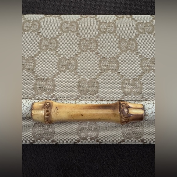 Gucci monogram GG bamboo jacquard canvas and leather continental snap wallet - Picture 3 of 16